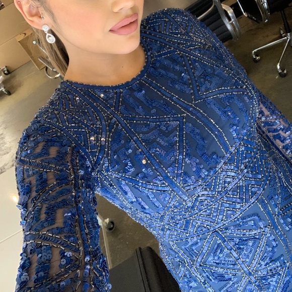 Parker Black Label Sequin Blue Midi Cocktail Dress - Picture 2 of 6